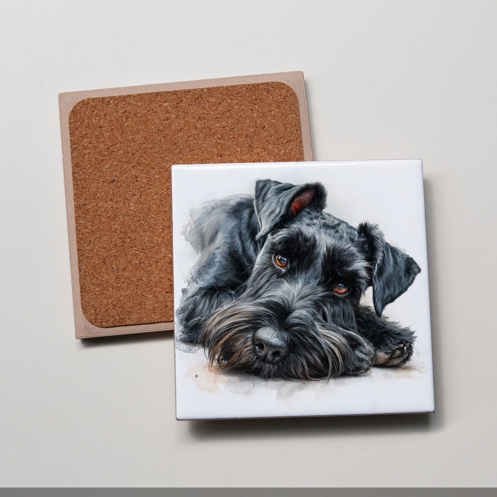 Schnauzer - Black - Lying Down HD - Coaster