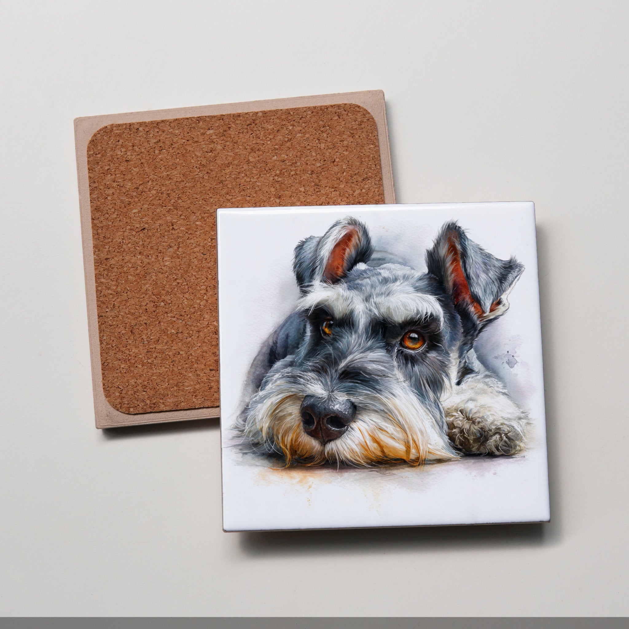 Schnauzer - Grey - Lying Down - Coaster