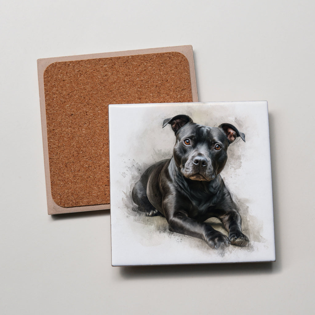 Staffordshire Bull Terrier - Black -HU - Coaster