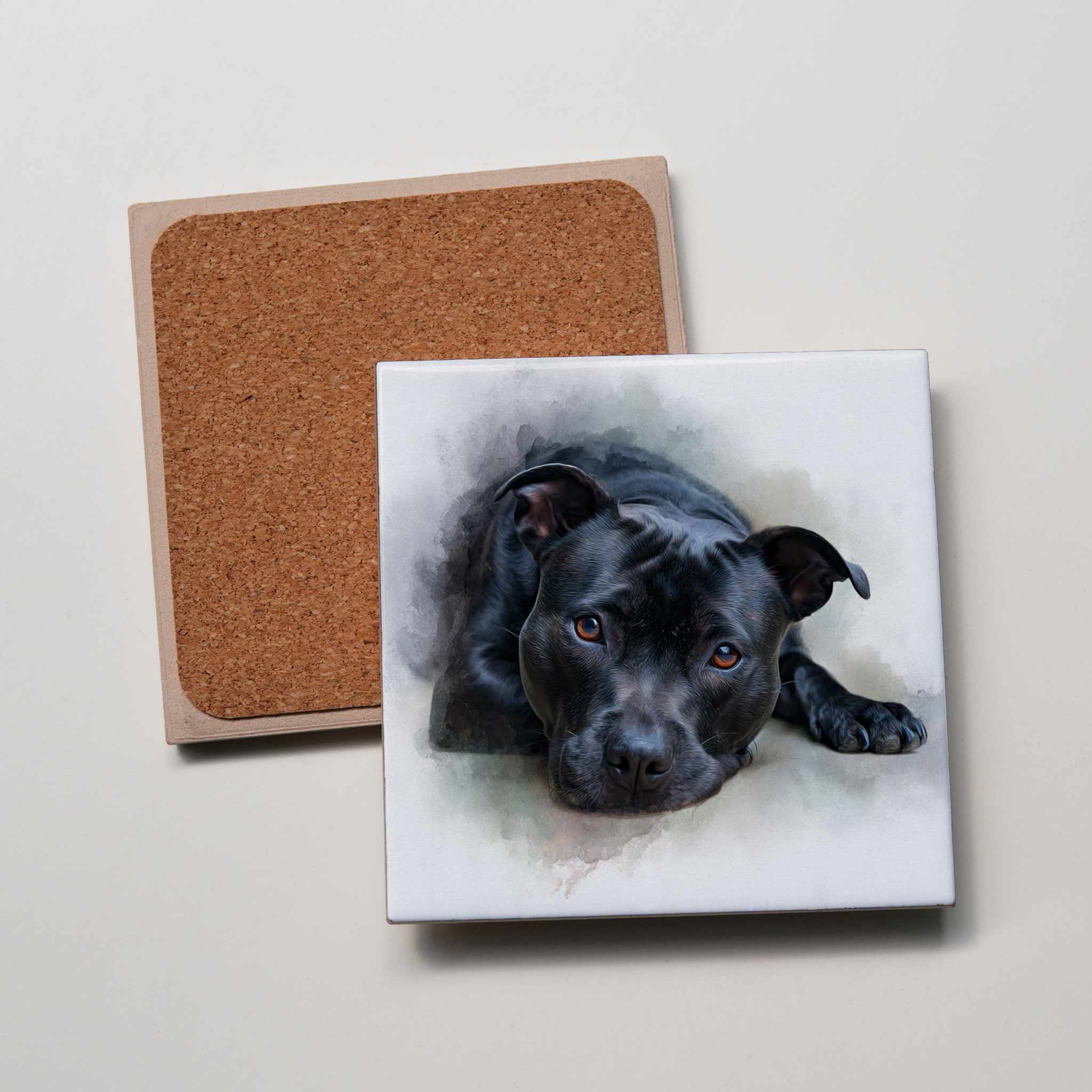 Staffordshire Bull Terrier - Black -LD - Coaster