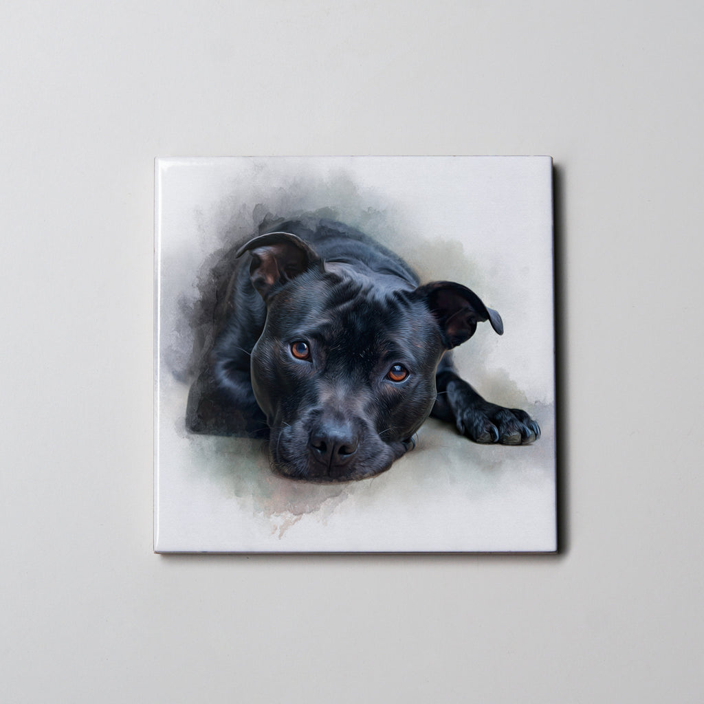 Staffordshire Bull Terrier - Black -LD - Coaster