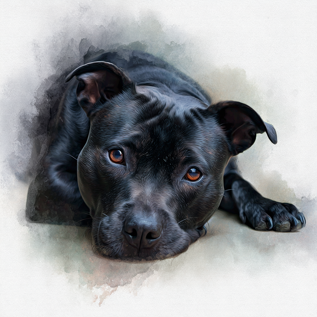 Staffordshire Bull Terrier - Black -LD - Coaster