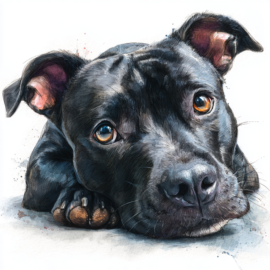 Staffordshire Bull Terrier - Black -LD close - Coaster