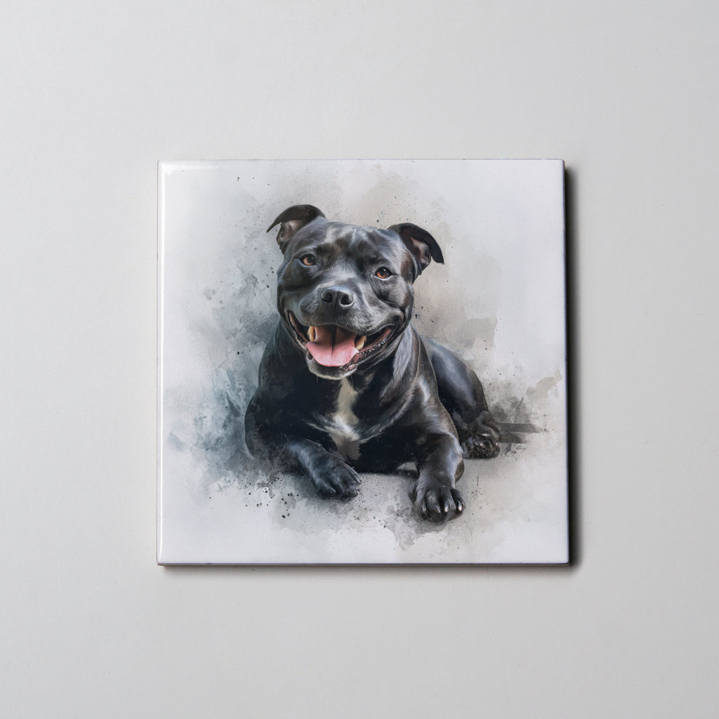 Staffordshire Bull Terrier - Black  with white strip -LD - Coaster