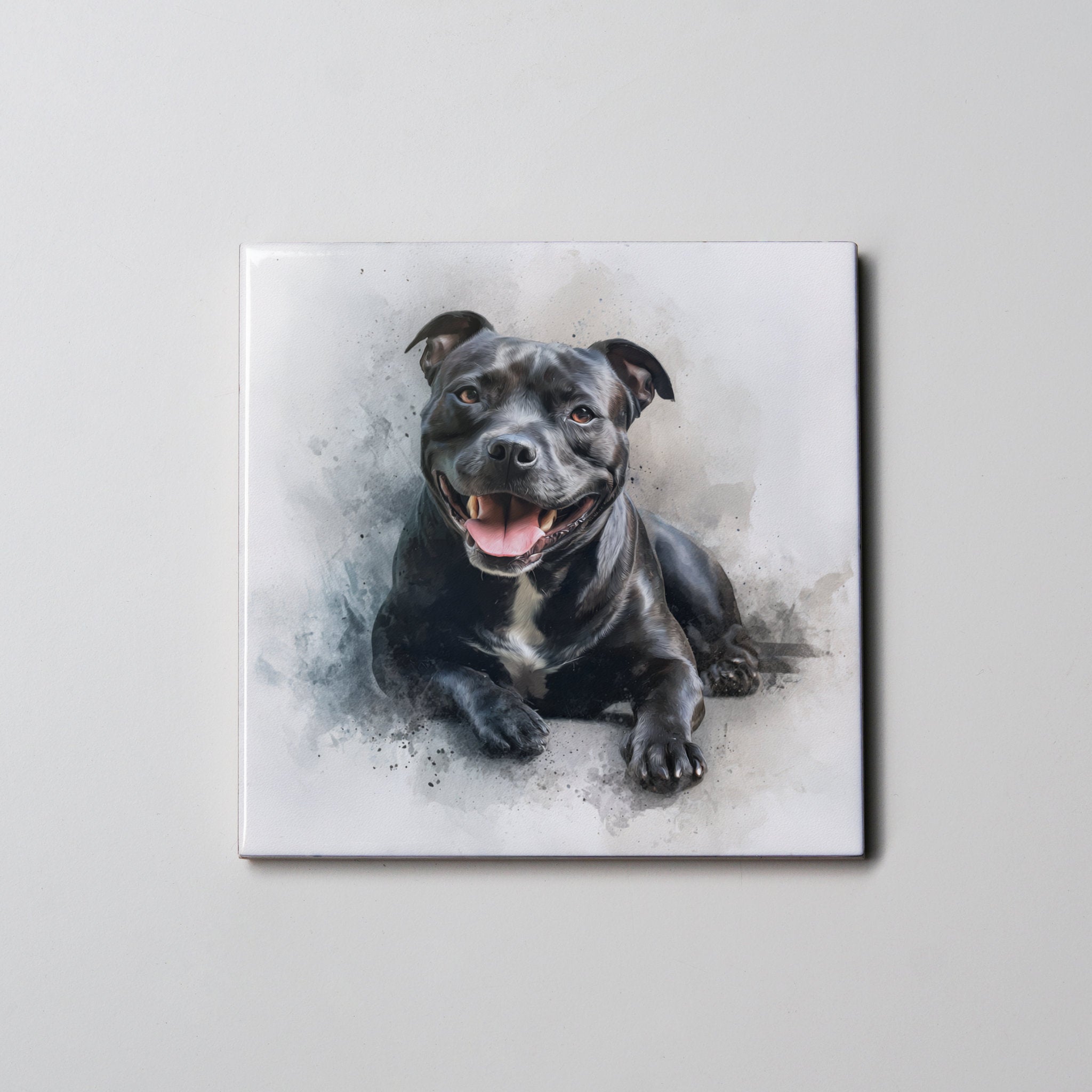 Staffordshire Bull Terrier - Black  with white strip -LD - Coaster