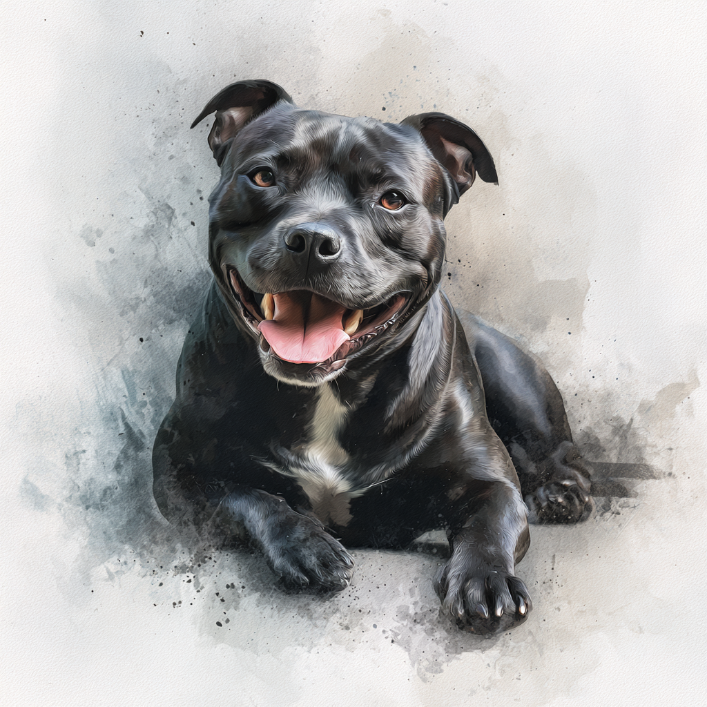 Staffordshire Bull Terrier - Black  with white strip -LD - Coaster
