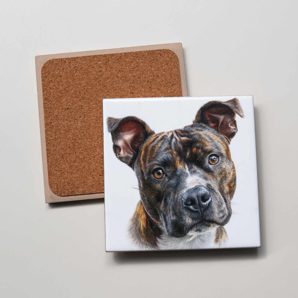Staffordshire Bull Terrier - Brindle - Portrait - Coaster