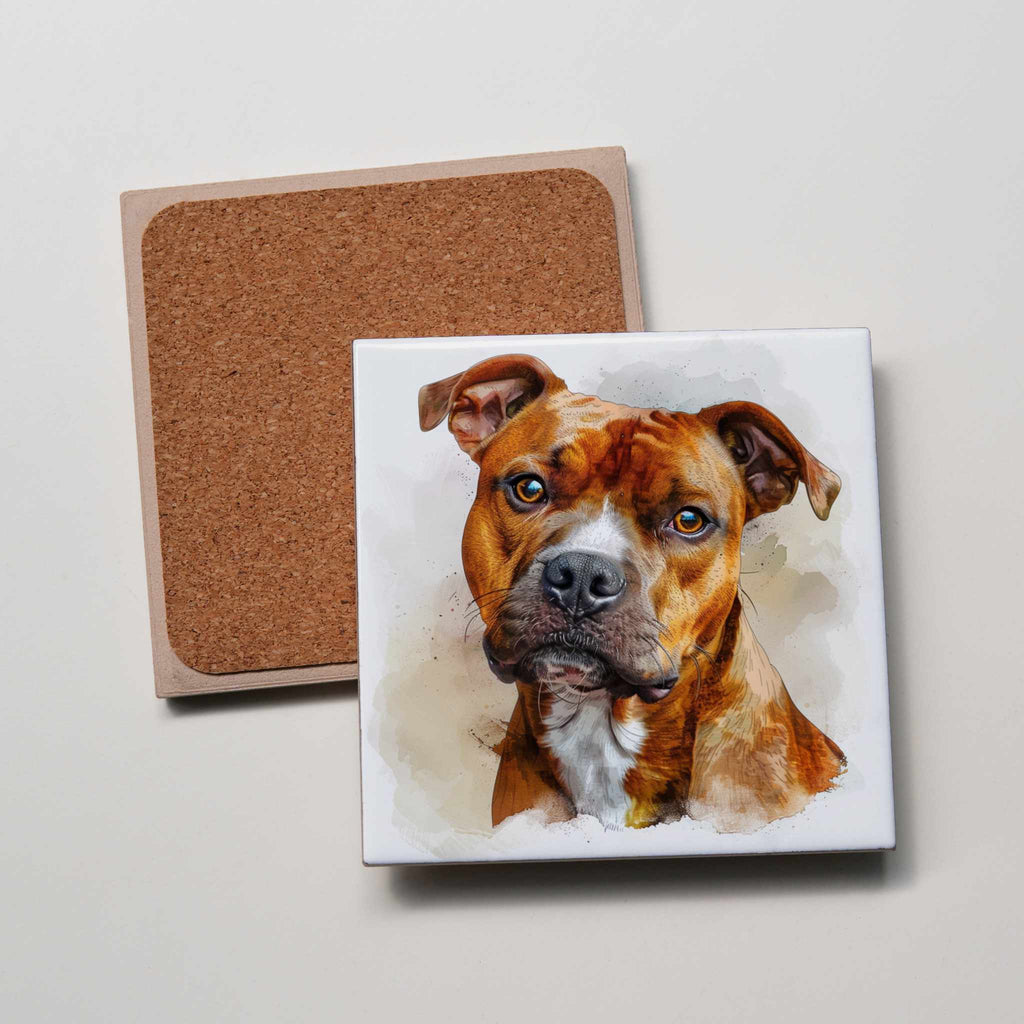 Staffordshire Bull Terrier - tan - Portrait - Coaster
