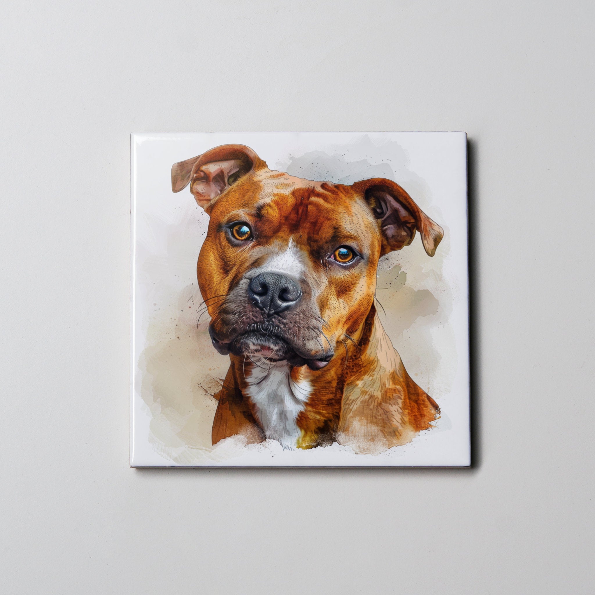 Staffordshire Bull Terrier - tan - Portrait - Coaster