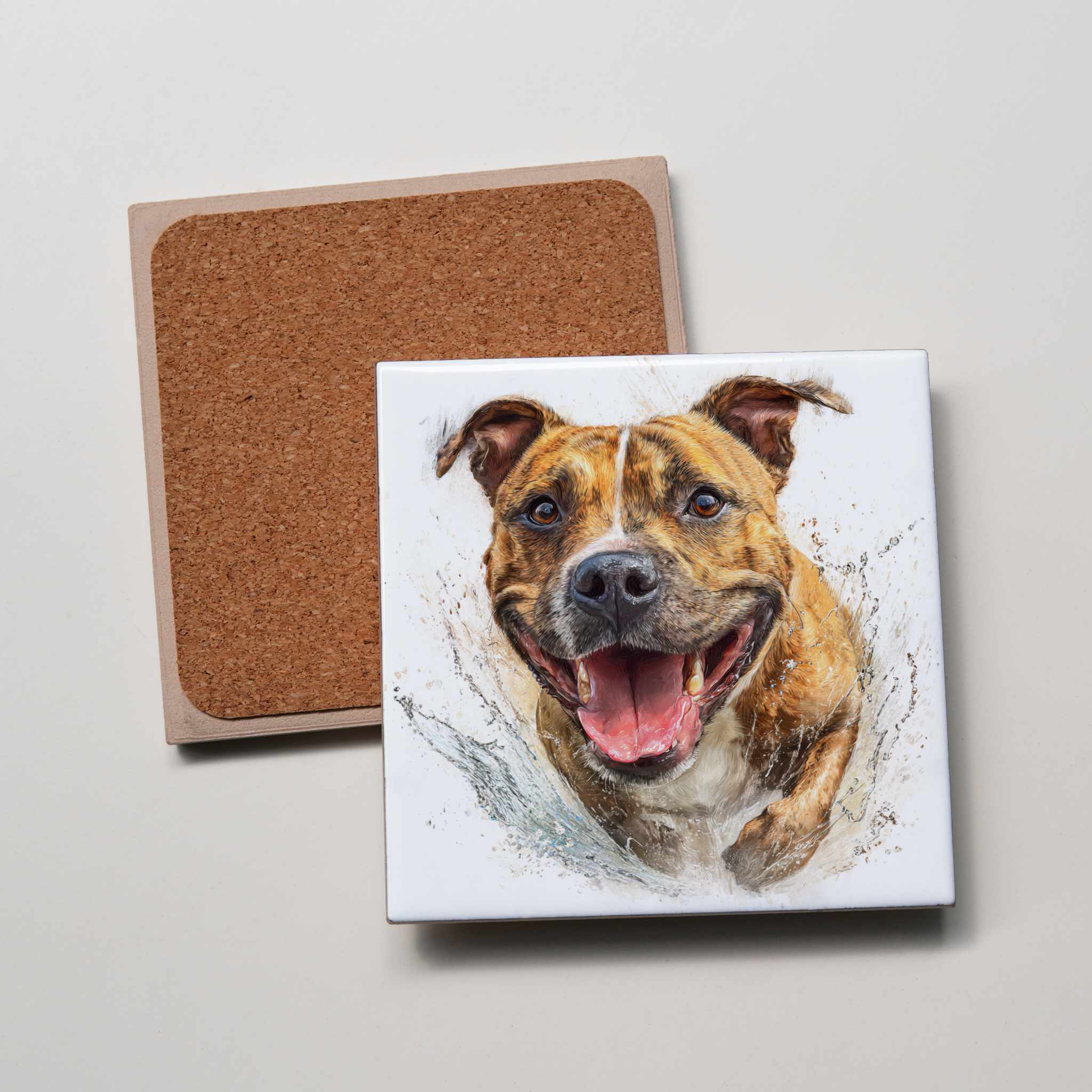 Staffordshire Bull Terrier - tan - running - Coaster