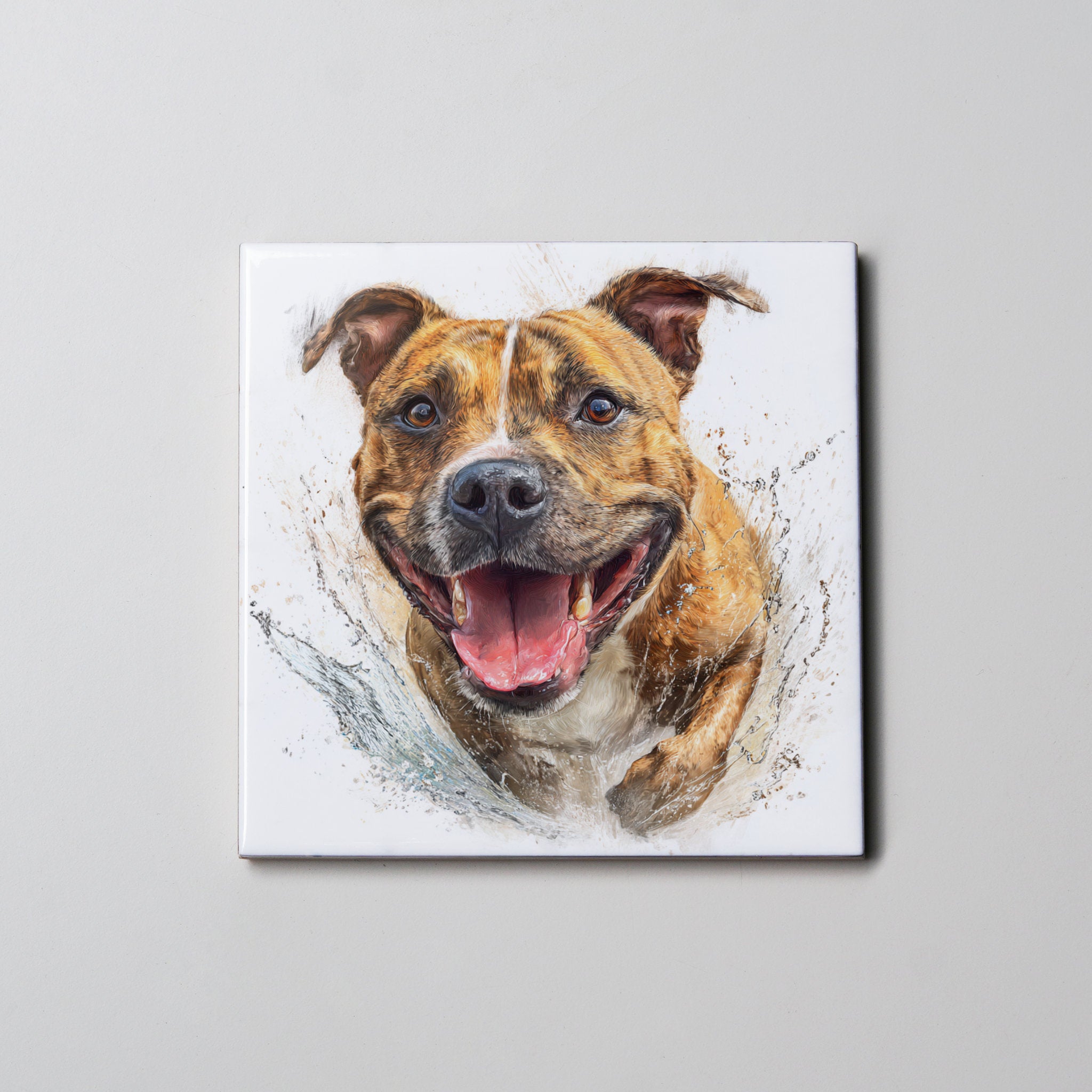 Staffordshire Bull Terrier - tan - running - Coaster