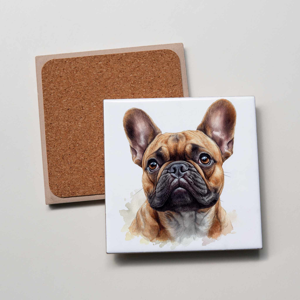 Tan French Bulldog - Portrait - Coaster