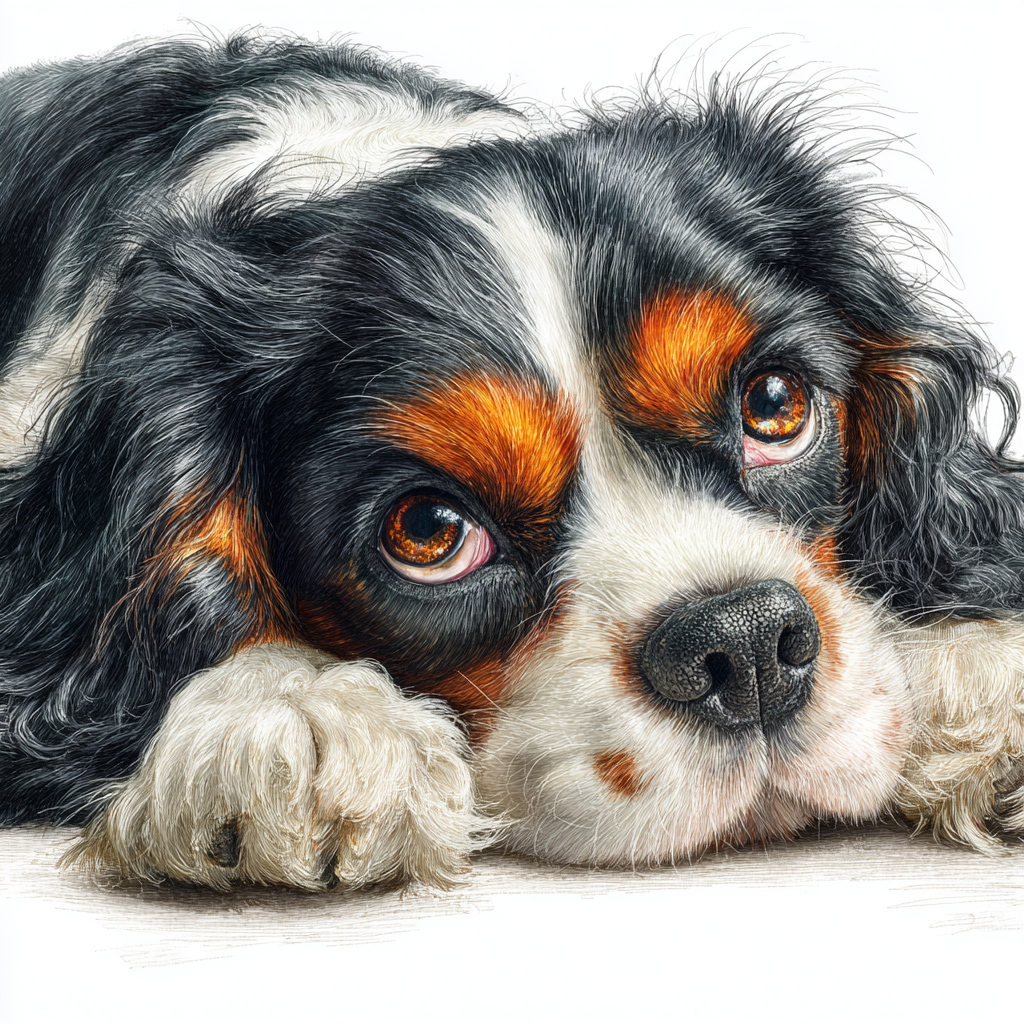 Tri-Colour Cavalier King Charles Spaniel Lying Down - Coaster