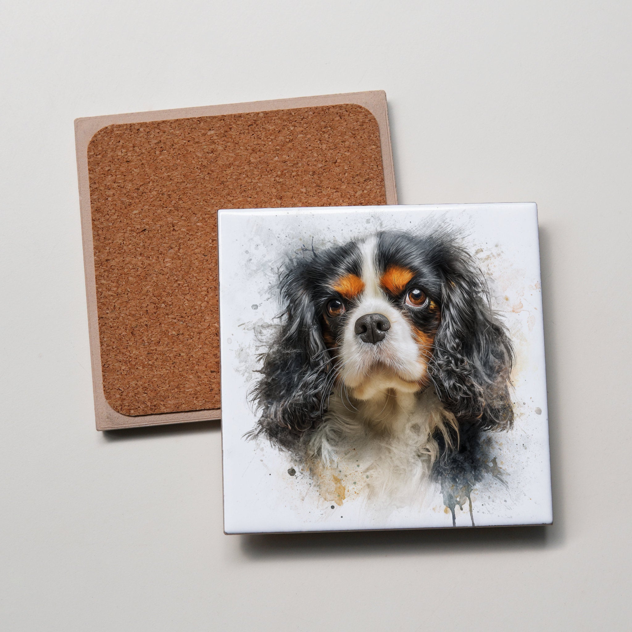 Tri-Colour Cavalier King Charles Spaniel Portrait Left - Coaster