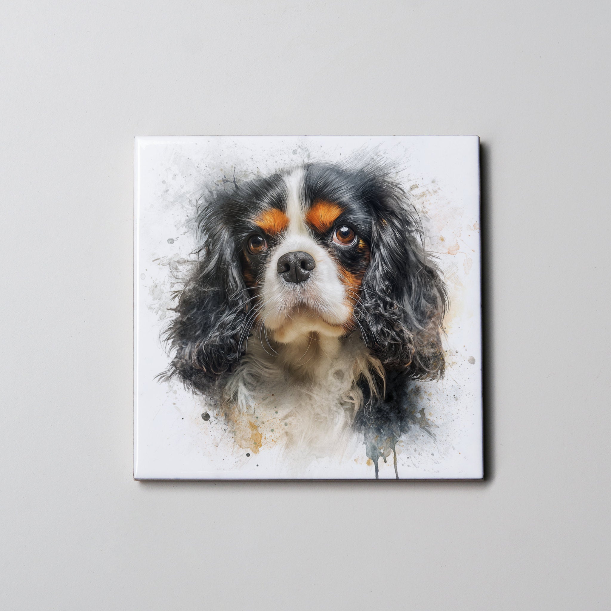 Tri-Colour Cavalier King Charles Spaniel Portrait Left - Coaster