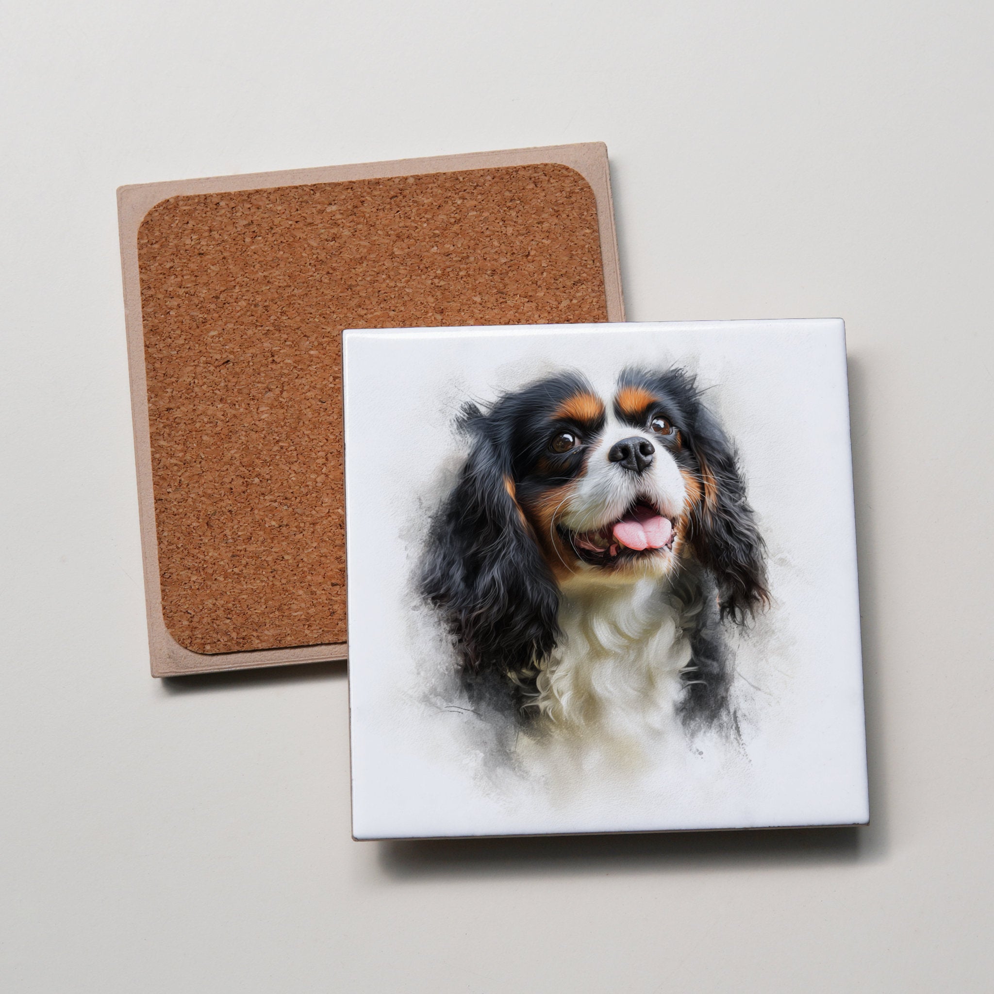 Tri-Colour Cavalier King Charles Spaniel Portrait Right - Coaster