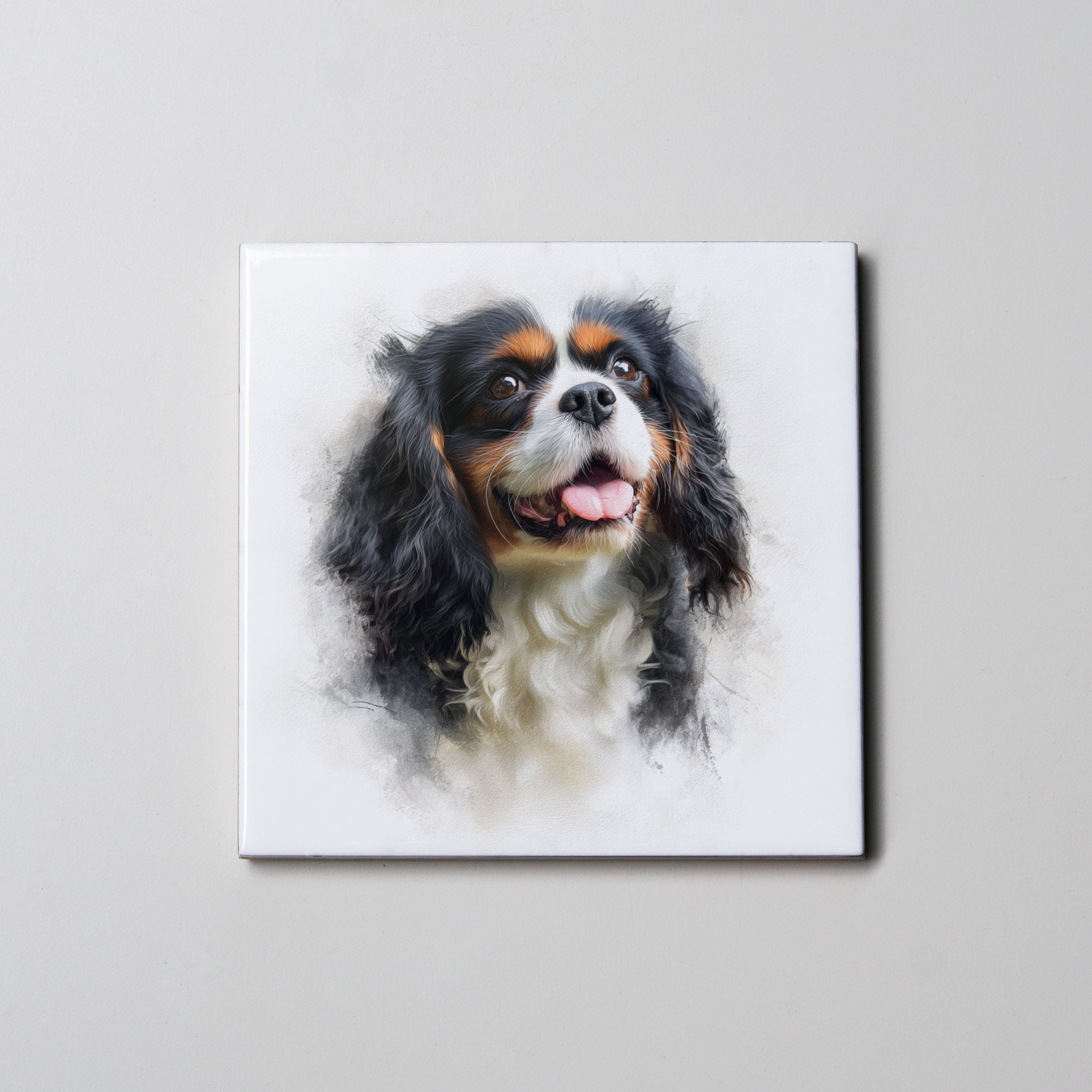 Tri-Colour Cavalier King Charles Spaniel Portrait Right - Coaster