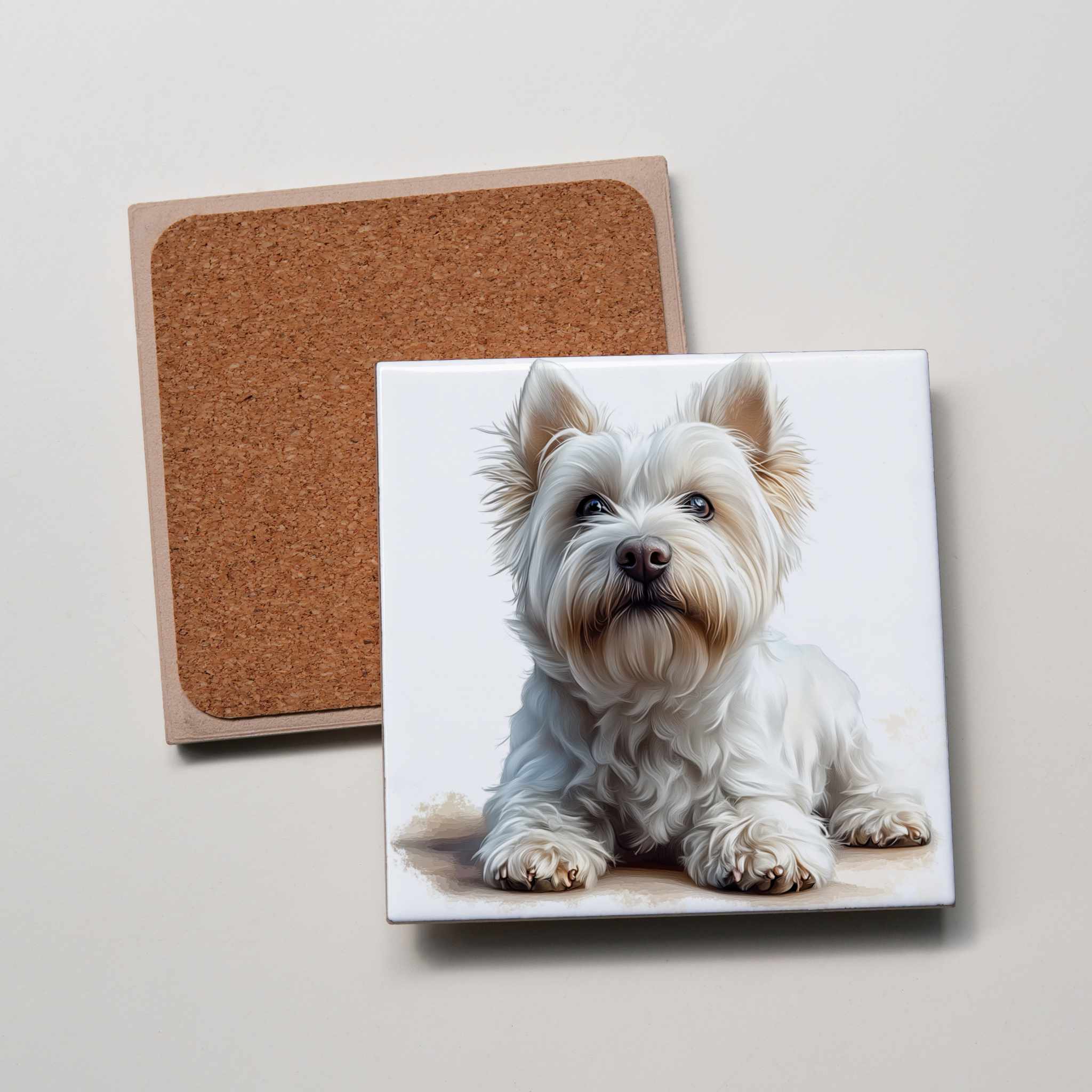Westie - Lying - HUp - Coaster