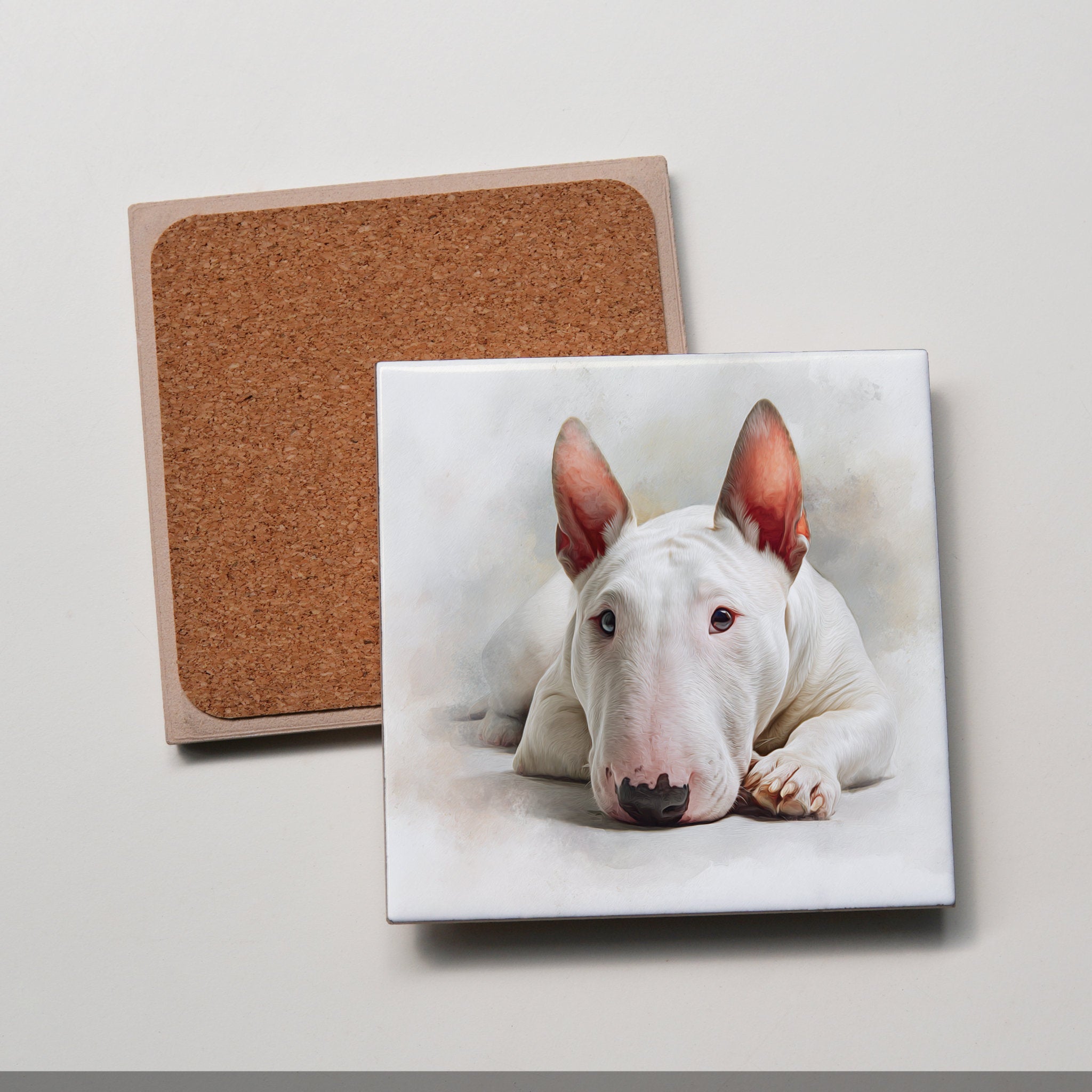 White Bull Terrier - Lying Down - Coaster