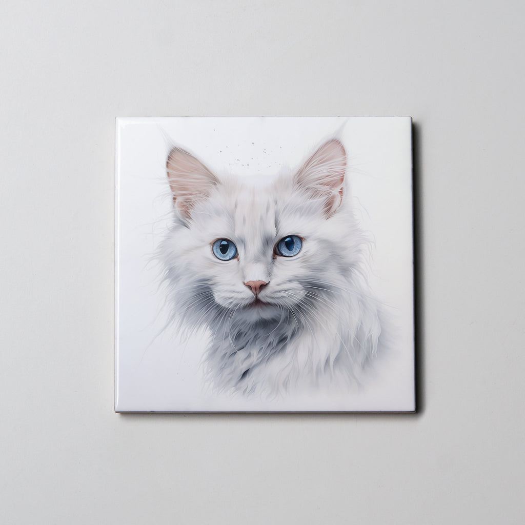 White Fluffy Cat - Coaster