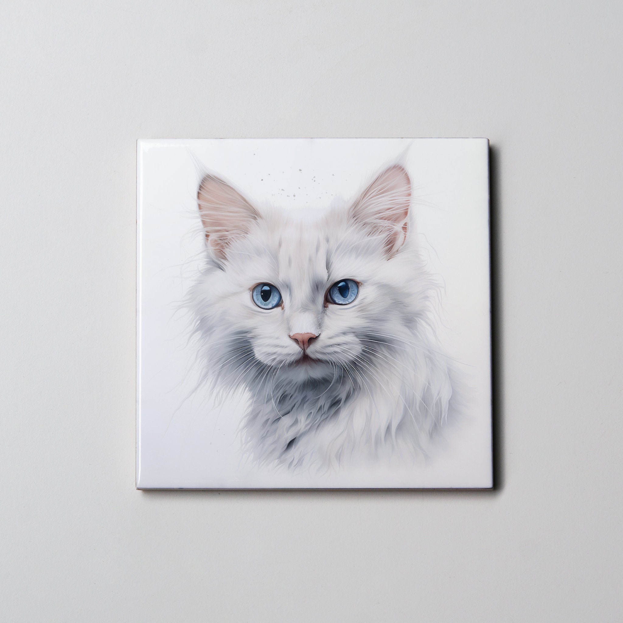White Fluffy Cat - Coaster