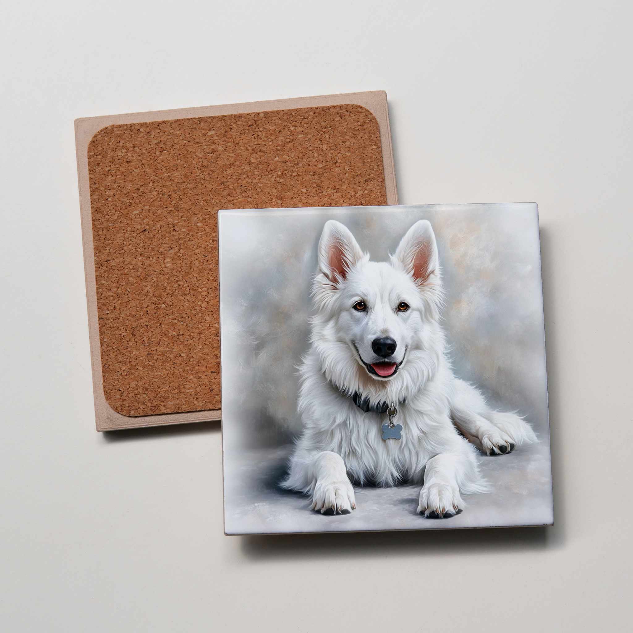 White German Shepherd - Lying Down - Coaster
