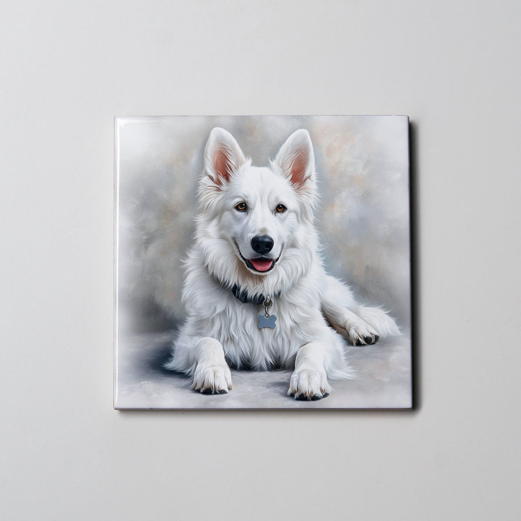 White German Shepherd - Lying Down - Coaster