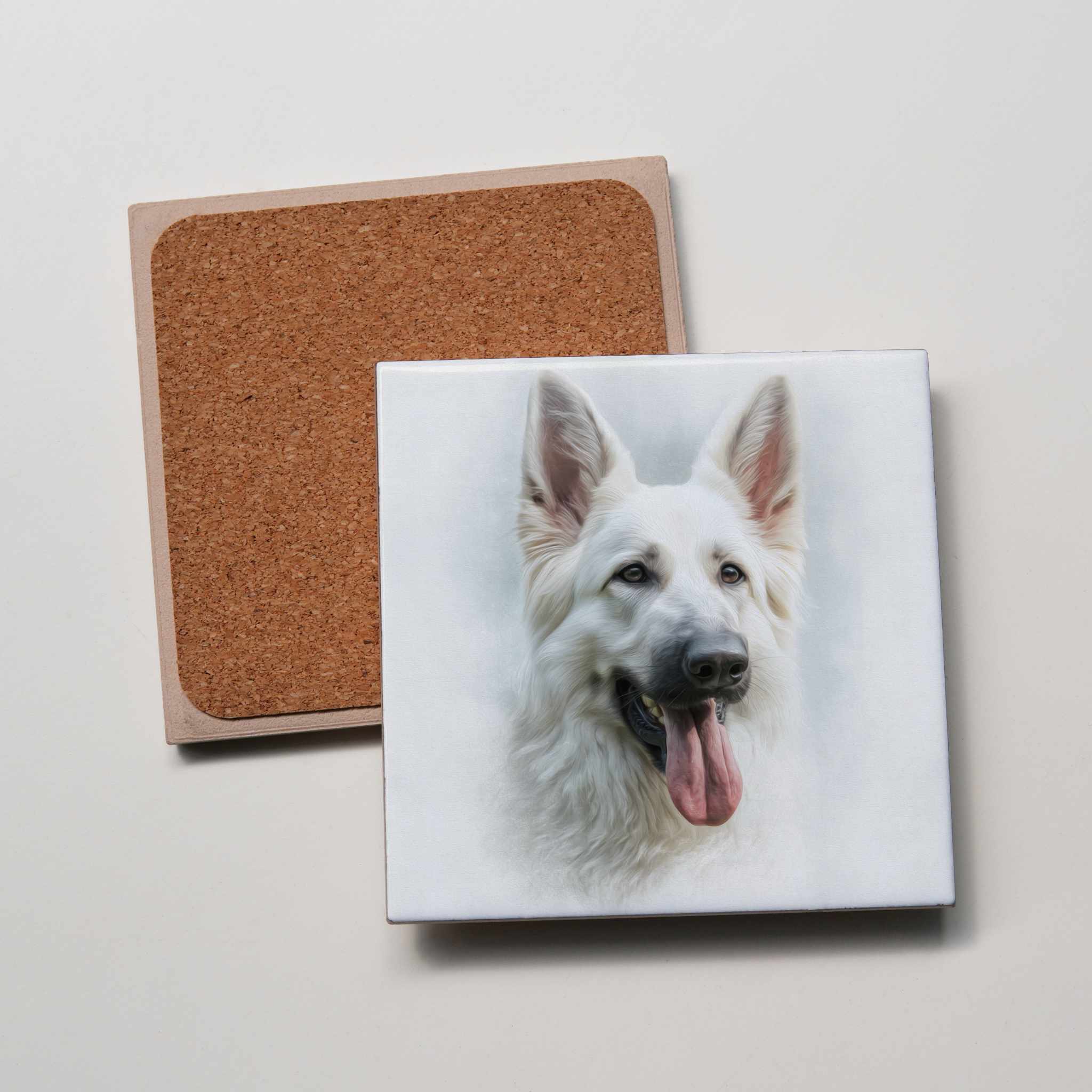 White German Shepherd Portrait - Coaster